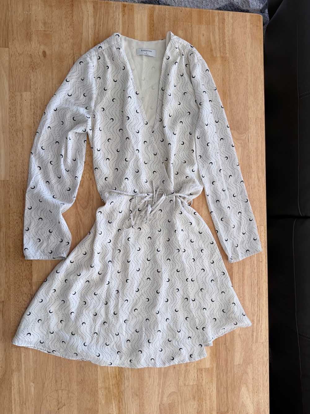 Babaton White Crescent Moon-Print Wrap Dress